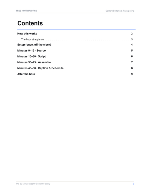60-Minute Weekly Content Factory — inside, page 1 (preview)