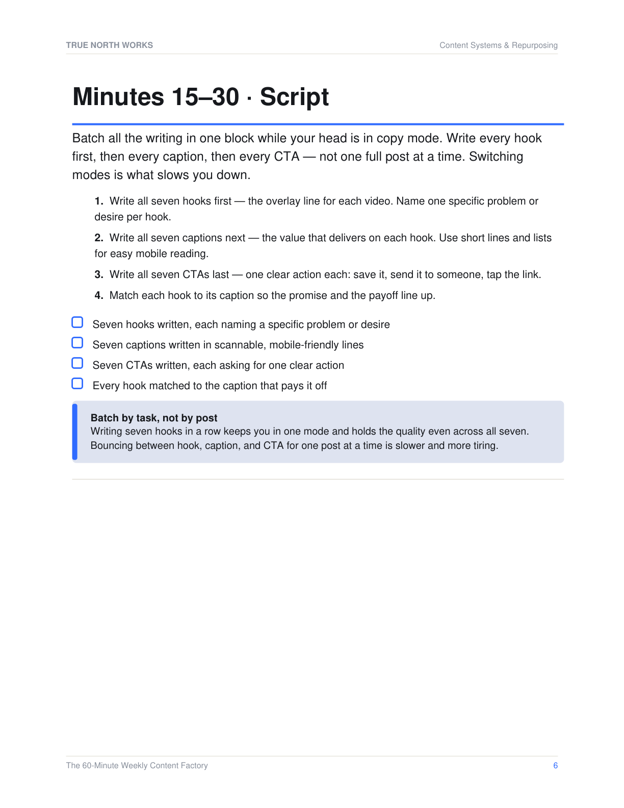 60-Minute Weekly Content Factory — inside, page 2 (preview)