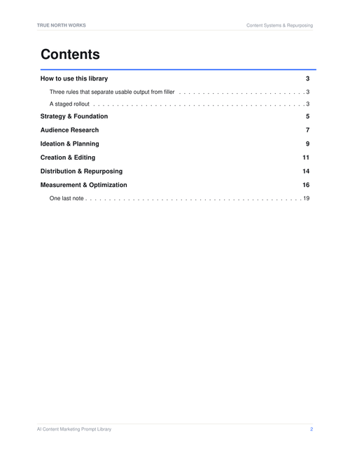 AI Content Marketing Prompt Library — inside, page 1 (preview)