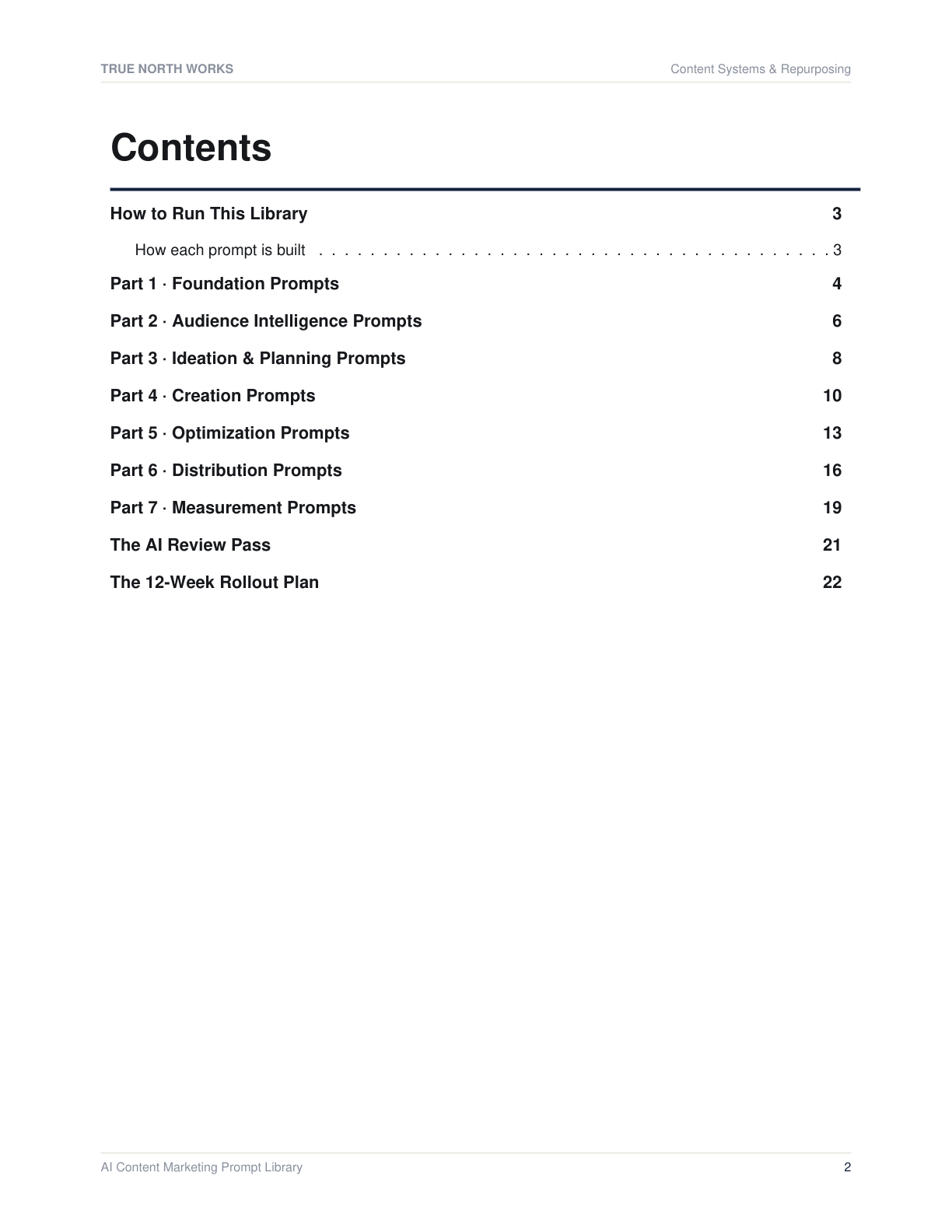 AI Content Marketing Prompt Library — inside, page 1 (preview)