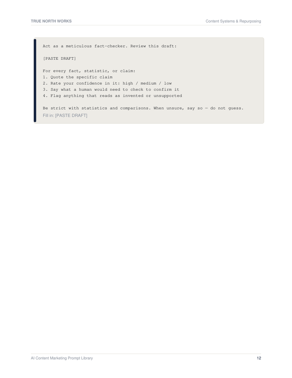 AI Content Marketing Prompt Library — inside, page 2 (preview)