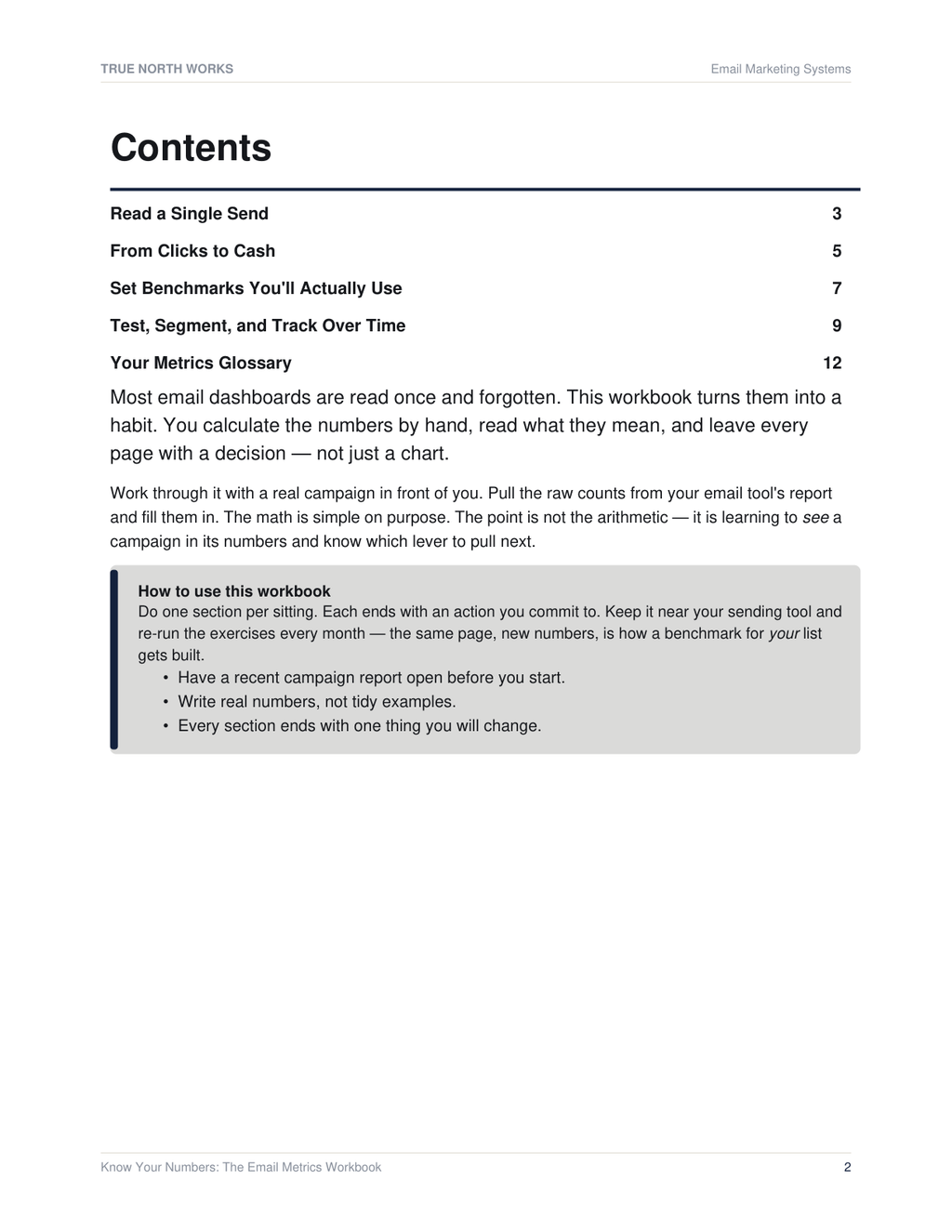 Know Your Numbers: The Email Metrics Workbook — inside, page 1 (preview)