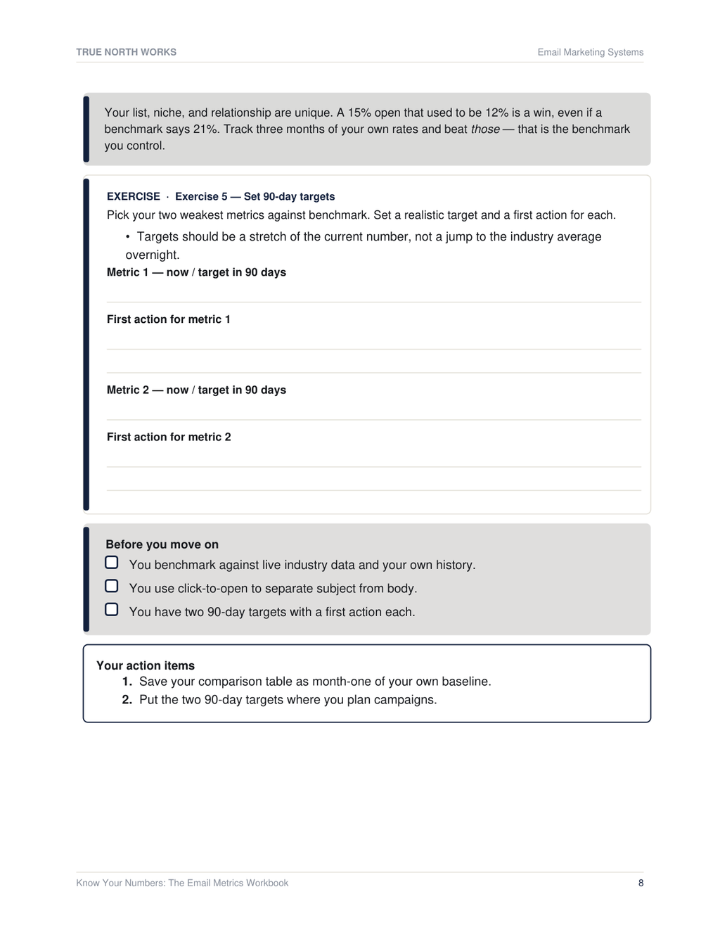Know Your Numbers: The Email Metrics Workbook — inside, page 2 (preview)