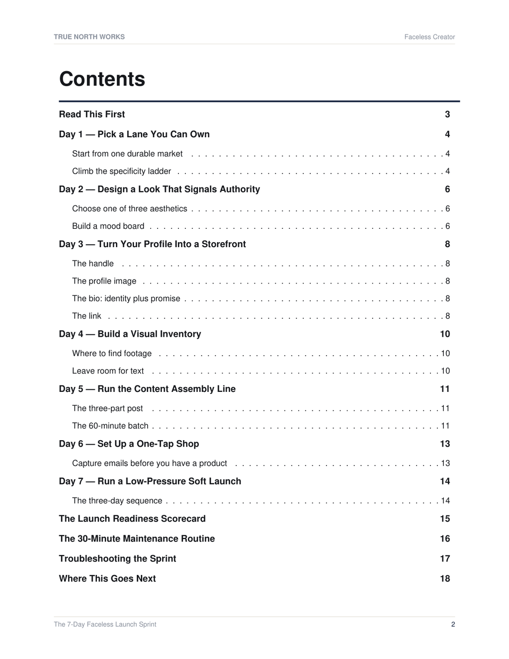 The 7-Day Faceless Launch Sprint — inside, page 1 (preview)