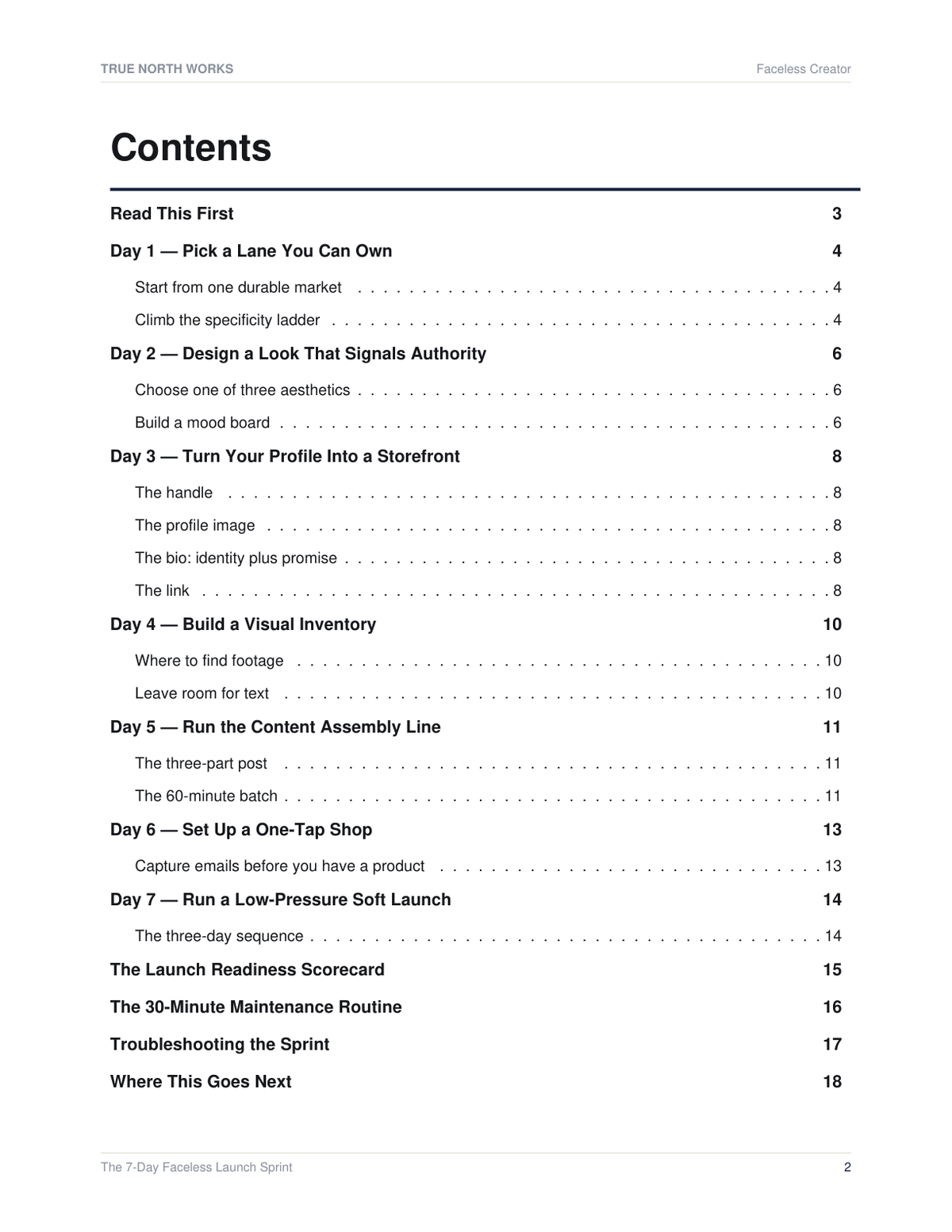 The 7-Day Faceless Launch Sprint — inside, page 1 (preview)
