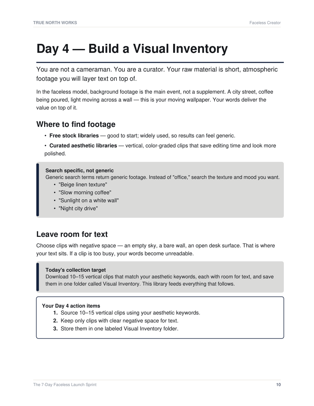 The 7-Day Faceless Launch Sprint — inside, page 2 (preview)