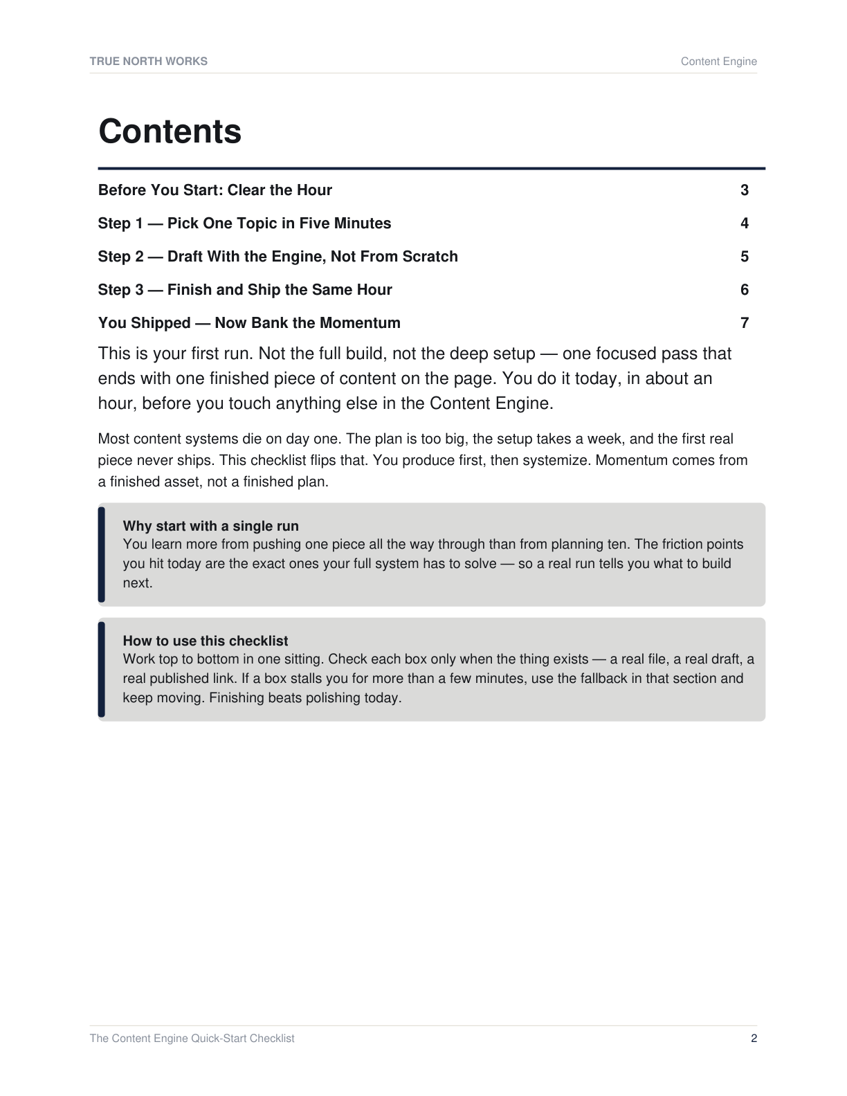 The Content Engine Quick-Start Checklist — inside, page 1 (preview)