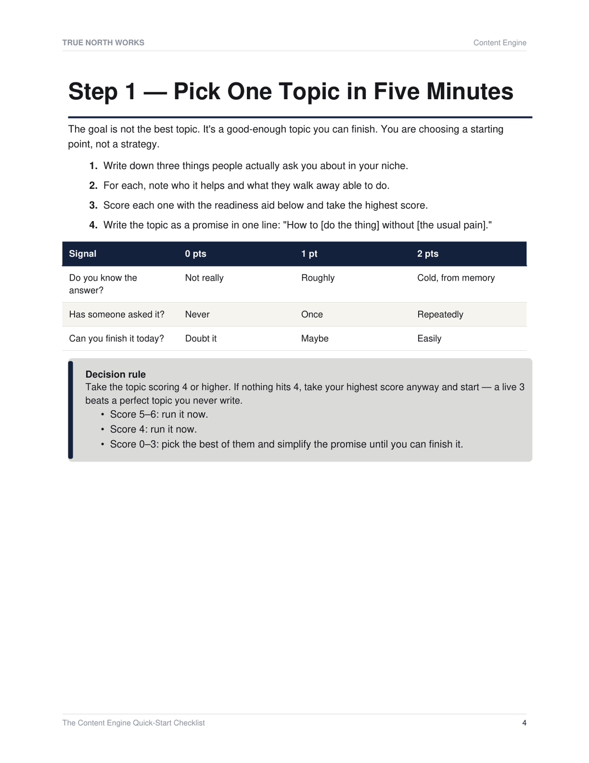 The Content Engine Quick-Start Checklist — inside, page 2 (preview)