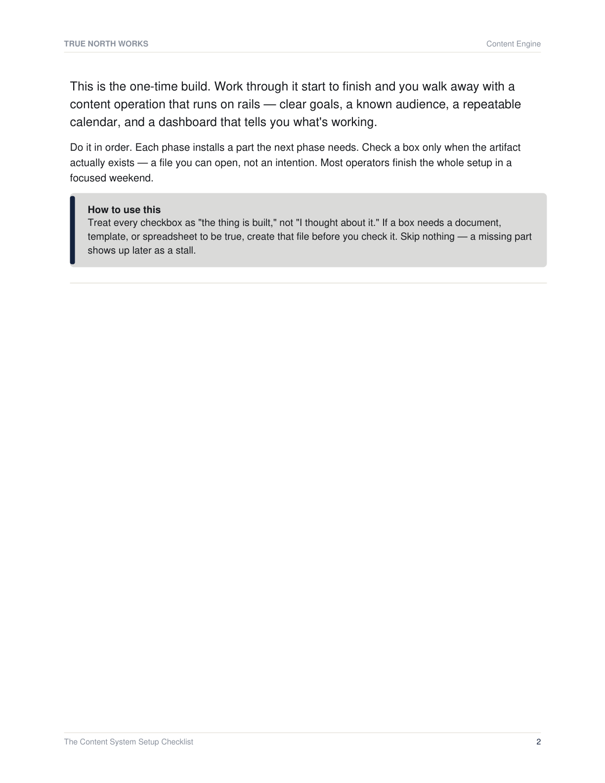The Content System Setup Checklist — inside, page 1 (preview)