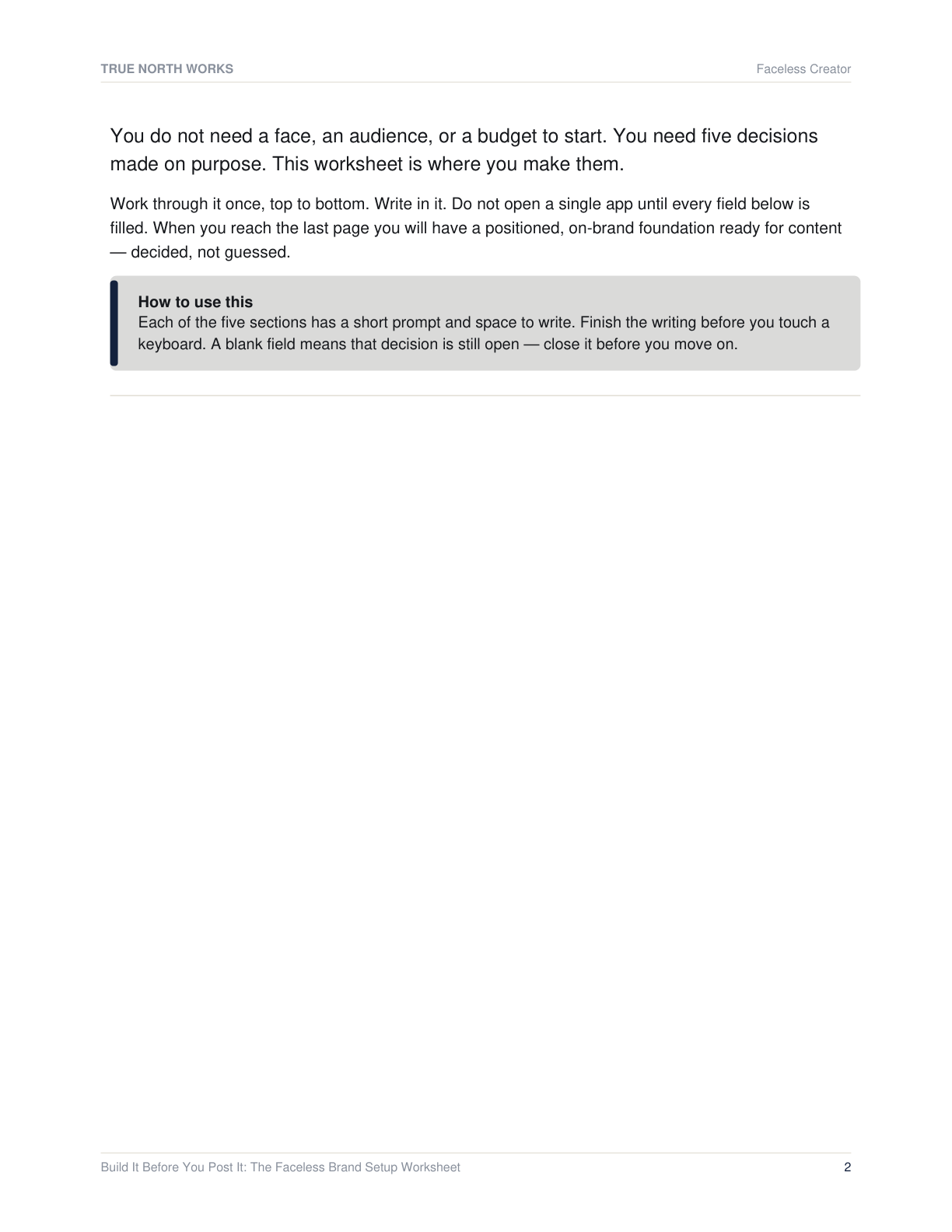 The Faceless Brand Starter Checklist — inside, page 1 (preview)