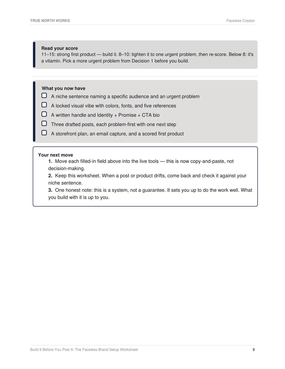 The Faceless Brand Starter Checklist — inside, page 3 (preview)