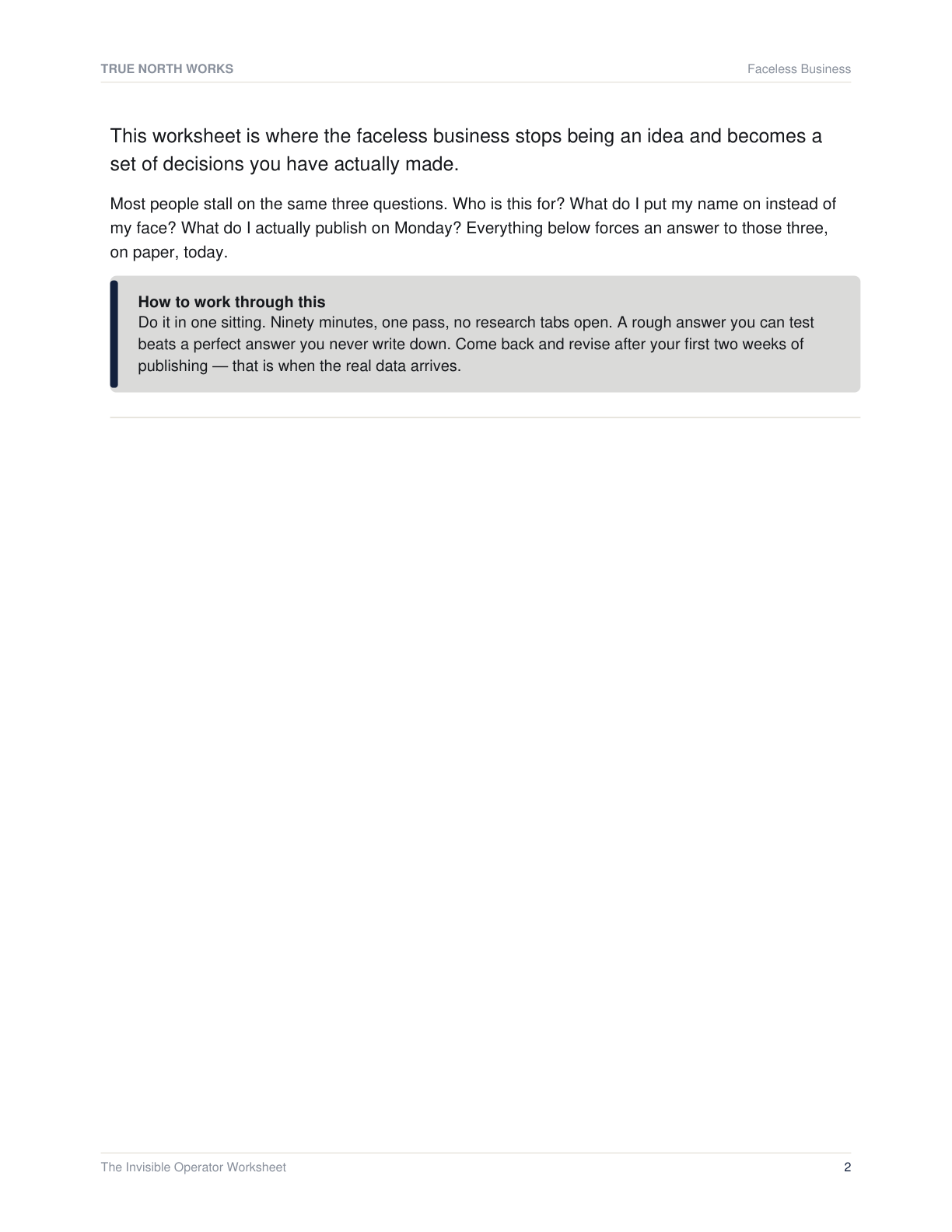 The Faceless Business Quick-Start Checklist — inside, page 1 (preview)