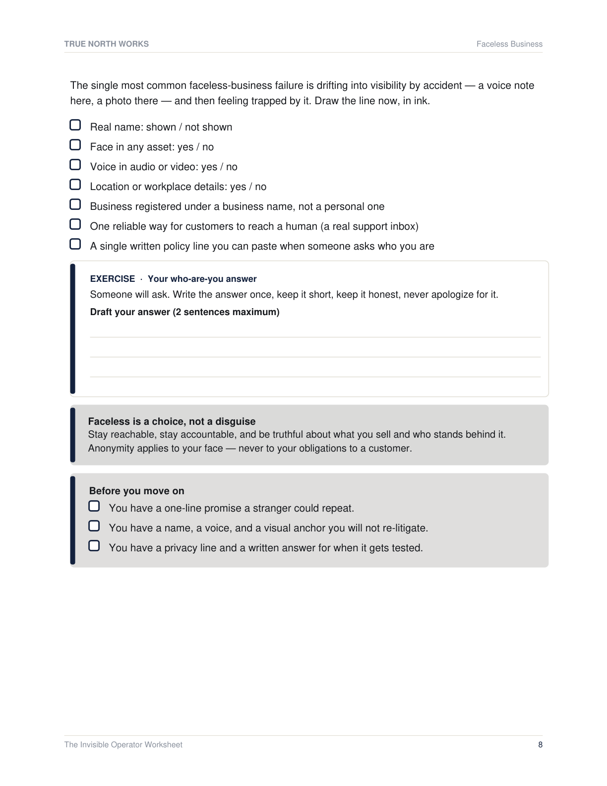 The Faceless Business Quick-Start Checklist — inside, page 2 (preview)