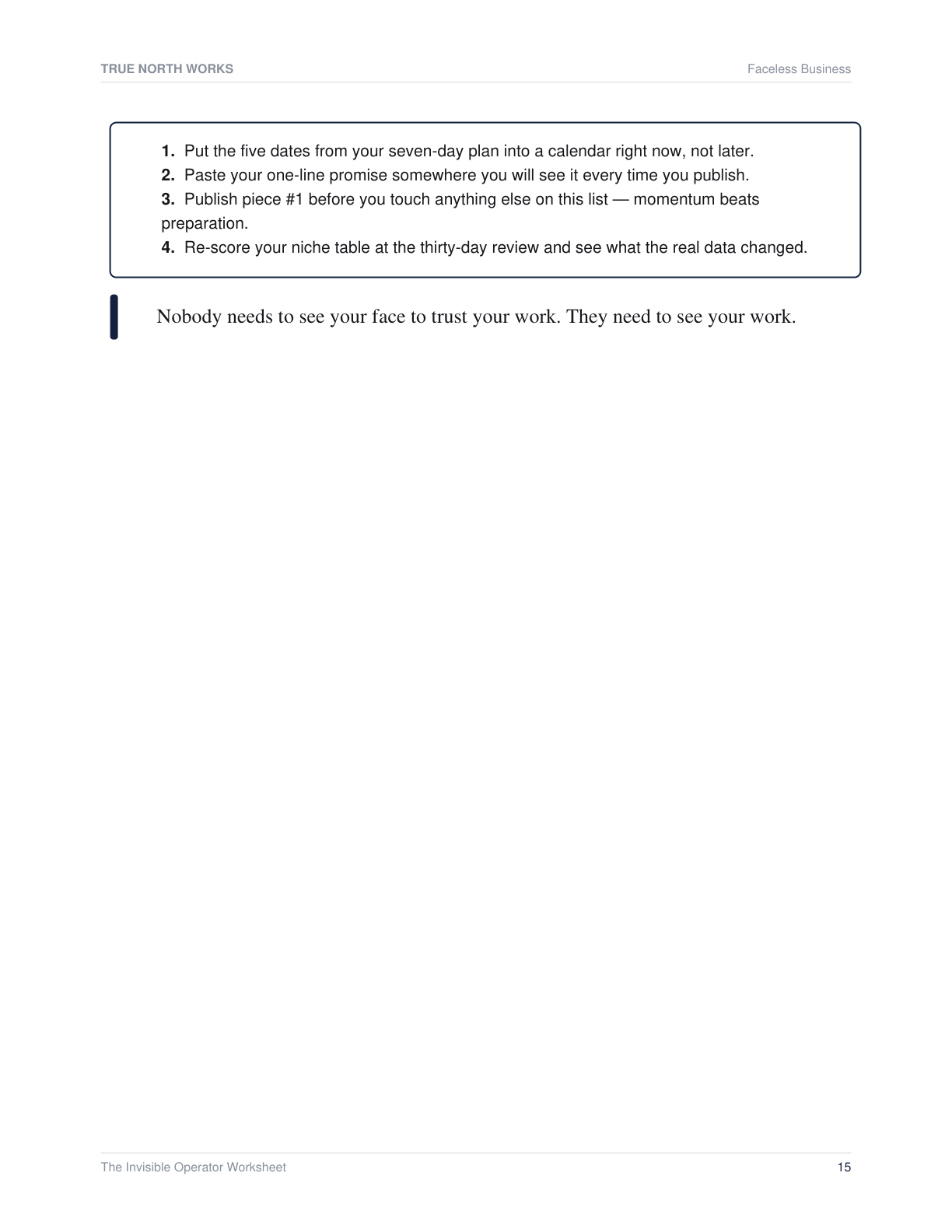 The Faceless Business Quick-Start Checklist — inside, page 3 (preview)