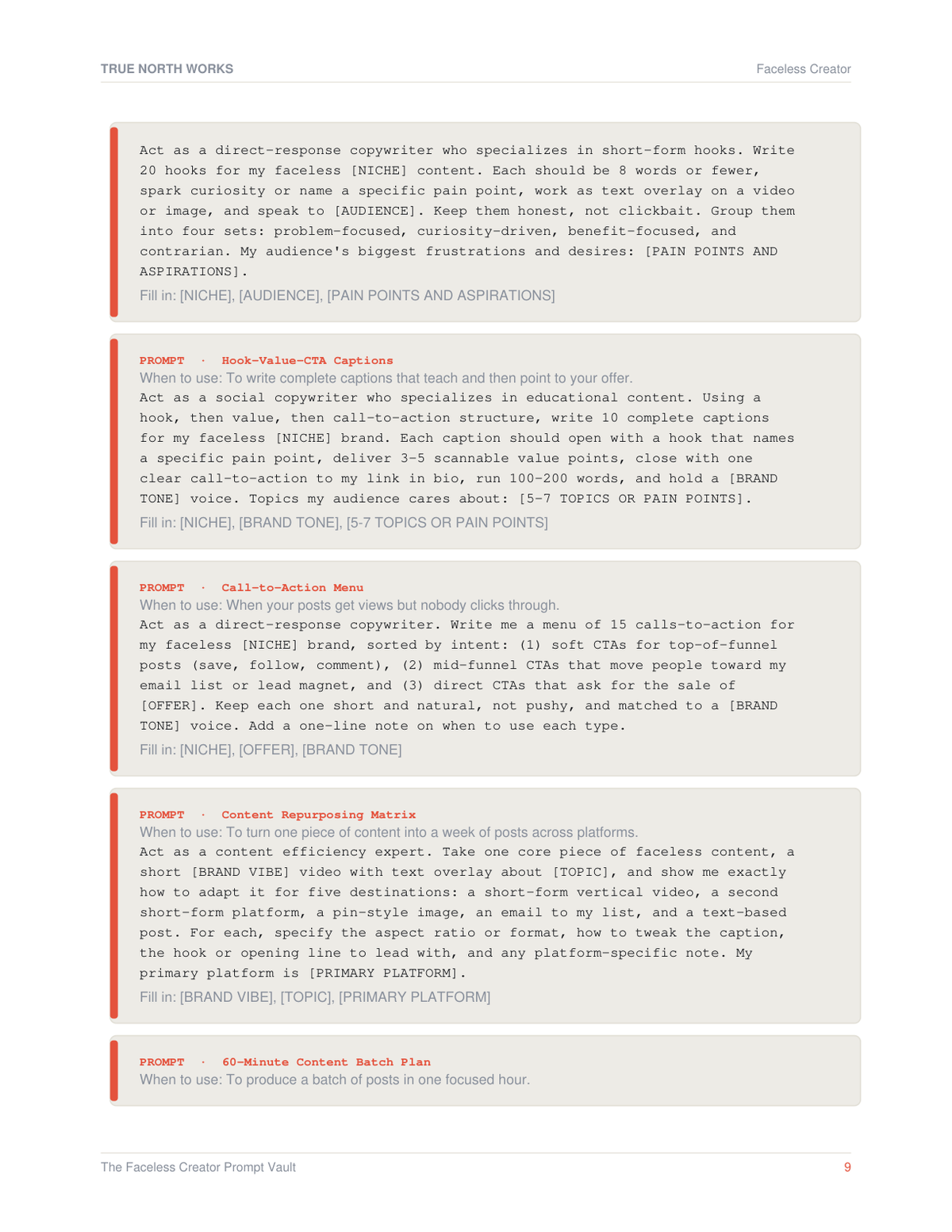 The Faceless Content Prompt Vault — inside, page 2 (preview)