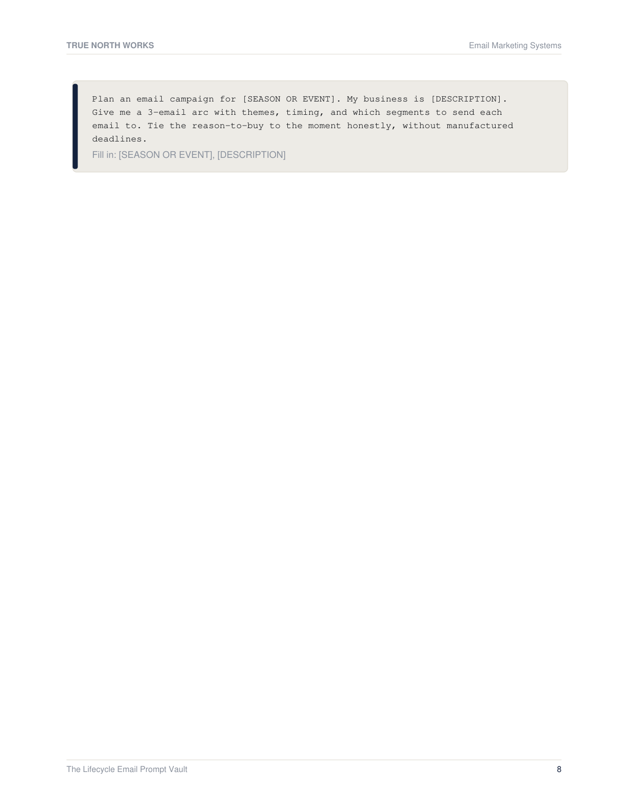 The Lifecycle Email Prompt Vault — inside, page 2 (preview)