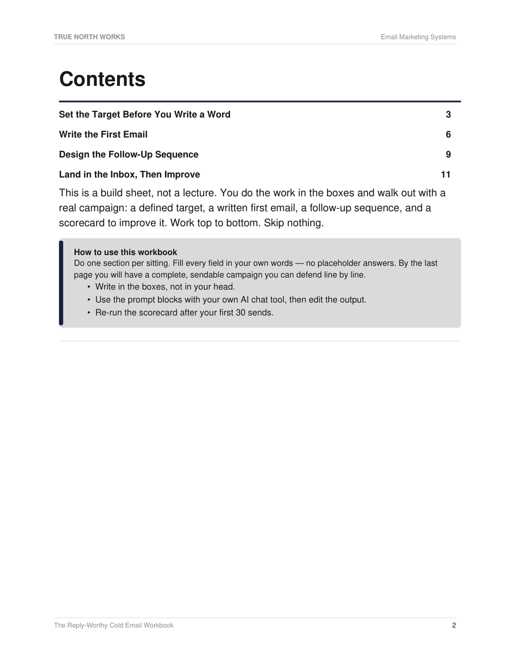 The Reply-Worthy Cold Email Workbook — inside, page 1 (preview)